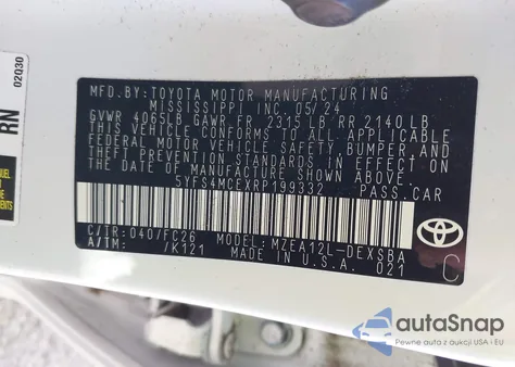 2024 Toyota Corolla Se from USA, damaged, VIN 5YFS4MCEXRP199332